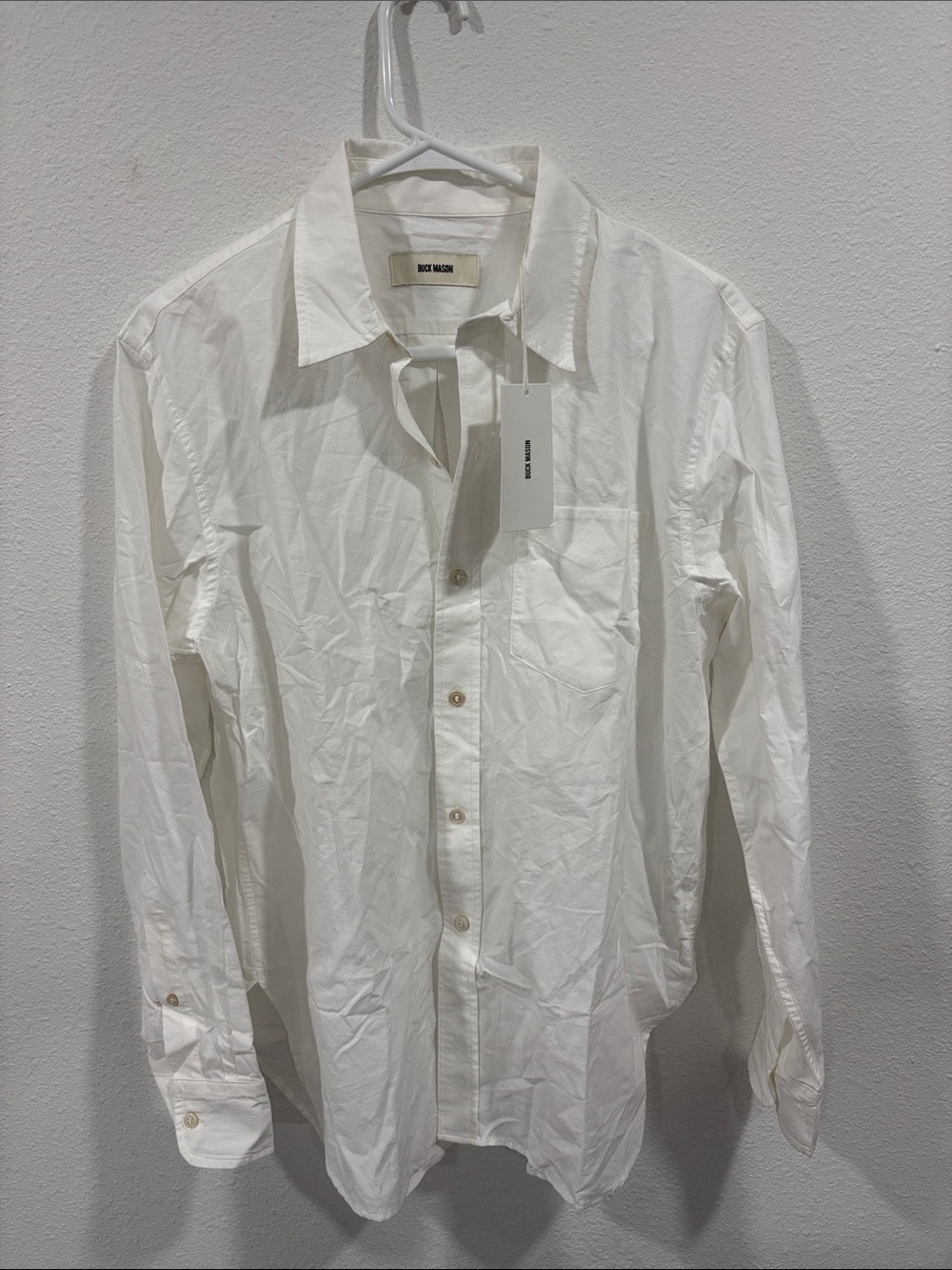 Buck Mason White Long-Sleeve Button Down Cotton Mainstay Shirt Medium